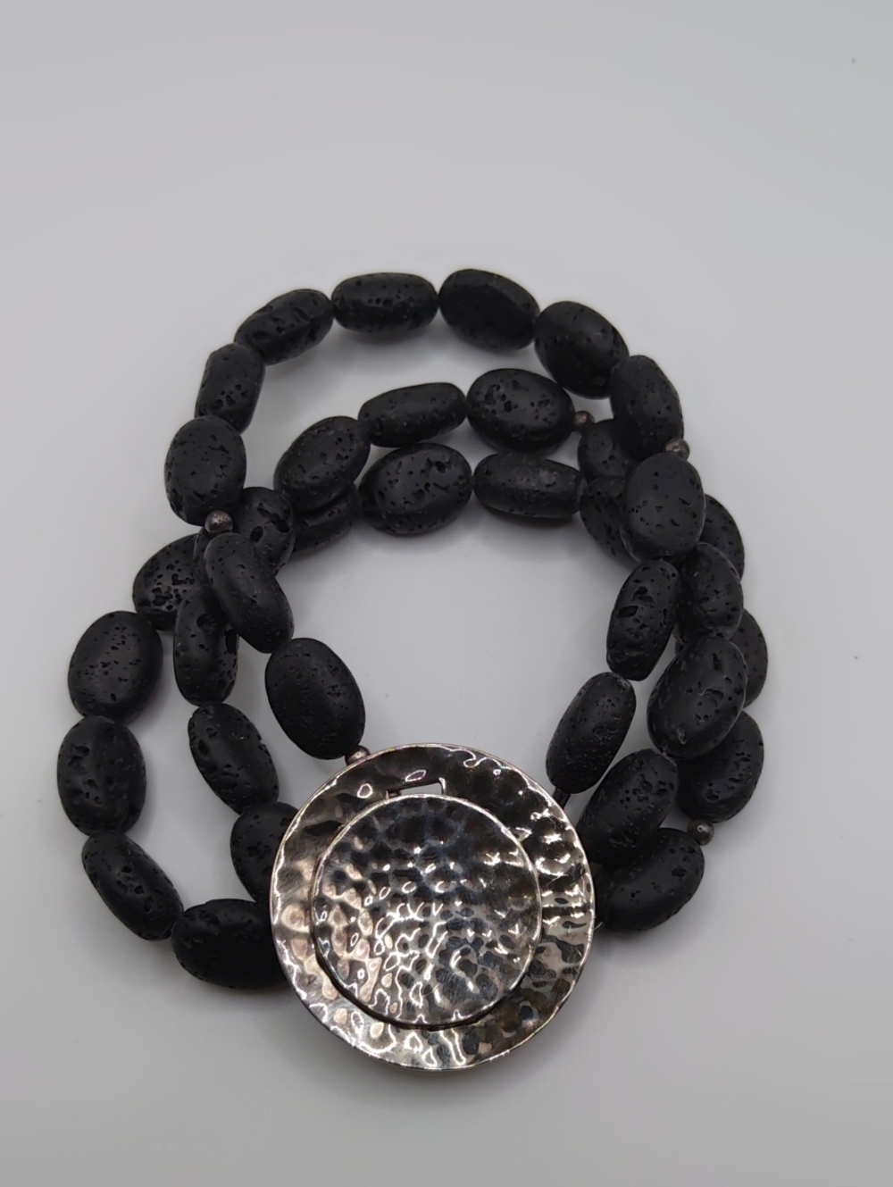 Silpada Hammered Silver Clasp Lava Rock Beaded Bracelet 925 - Picture 1 of 8